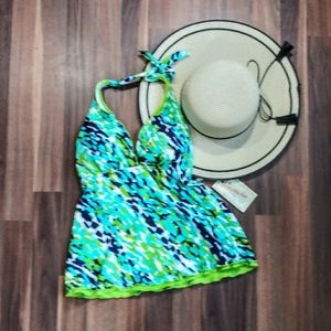 Jamaica Bay Tankini Navy Lime Teal Wht Sz 10
